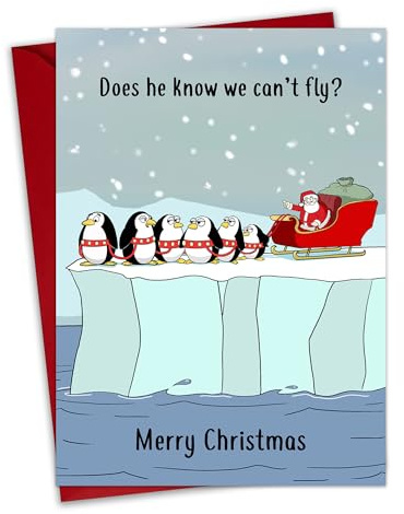 Twizler Lustige Weihnachtskarte – Pinguine ziehen Schlitten – humorvolle Weihnachtskarte – innen unbeschriftet