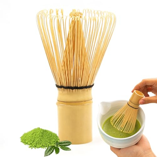 Fouet a Matcha en Bambou Naturel 100 Dents, Matcha kit Ceremonie Traditionnel Japonais, Fouet Bambou thé Matcha Convient pour la Cérémonie du thé