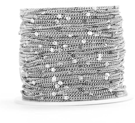 10meter/2meter Edelstahl Pailletten Kette for Schmuck Machen Erkenntnisse DIY Gold Farbe Armbänder Halskette Zubehör(Steel Color,10meters per roll)