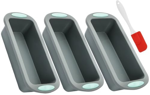 Abiyou 3 Piezas Moldes de Silicona para Hornear Pan, Molde de Silicona para Pan Enviar Espátulas de Silicona, Molde para Hornear Tostadas, para Pasteles,Pan,Helado,Lasaña,Brownies(27.5 x 12.5 x 6.5CM)
