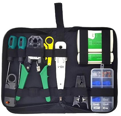 CFTGIW RJ45 Network Tool Kit, Ethernet Crimper Wire Stripper Plier CAT5 CAT5e CAT6 Tester with RJ11 RJ12 RJ45 Connectors, for Network Cable Installation