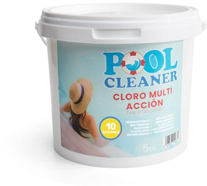 THE SECRET HOME - Cloro >60% Activo 5KG para Piscinas - Limpiador Multi Acción para Piscinas - Desinfección y Mantenimiento de Aguas de Piscina (Cloro Sólido Multi Tab (200g/Tableta) - 10 Acciones)