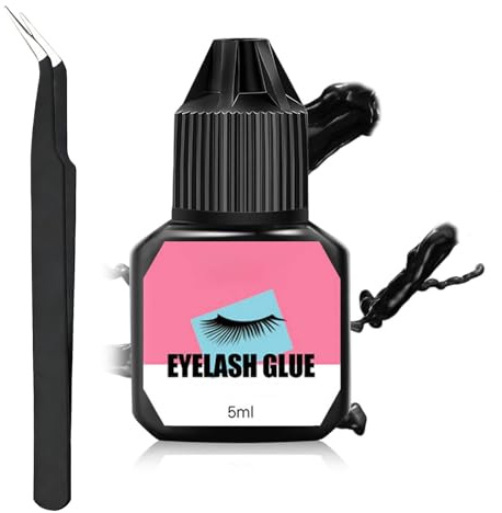 Colla per Ciglia Finte Ciuffetti 5ml Impermeabile a Lunga Durata Colla Ciglia Extension Forte 1-2s Tempo di Asciugatura Tenuta 6-7 Settimane(Nero) (2)