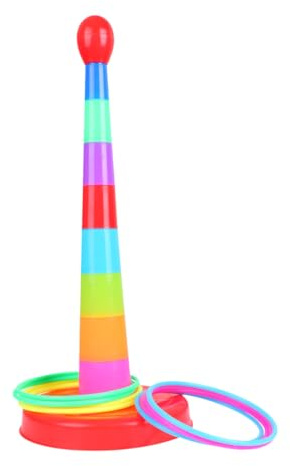 HONITANO Jeu de Lancer D'anneaux Parent-garçon et Filles 18 Pièces 8 Anneaux Colorés, 9 Piliers et Socle, Plastique Résistant, Intérieur Extérieur pour Coordination Couleur Aléatoire