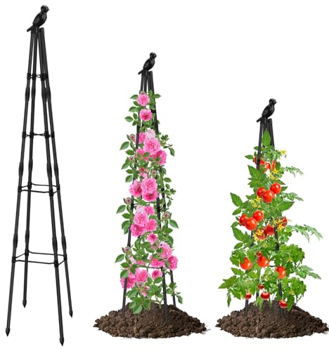 Hysagtek växtstöd rosor – 160 cm obelisk växtstöd trädgård, avtagbart växtstöd rankobelisk för rosor blommor och tomater klätterväxter, växtväxtväxtstöd för inomhus- och utomhusbruk