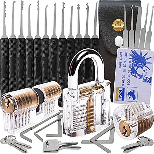 Outdoor use, 37PCS Series Gate-Locks Keyed Long Pad Lock Kit, 1.5-inch 3 Pick Solid, Removable and Adjustable Length Latch Picking, for Bicycle Lock Set, Brass cabinets, and Gate