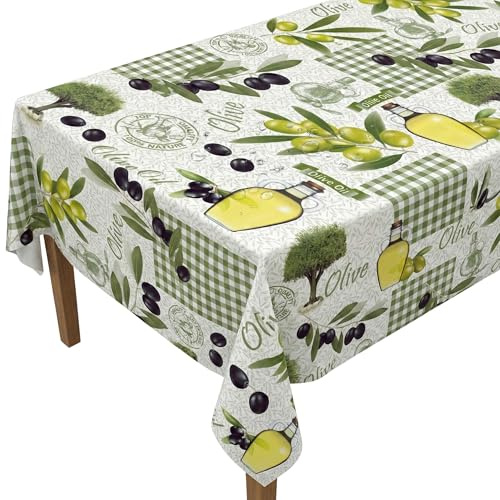 Artwelt Wachstuchtischdecke Abwaschbar PVC (180X140cm, Mediterranean Olive)