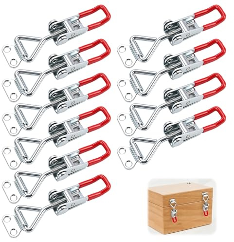 10 Unidades Cierres de Palanca Rojo – Hierro Galvanizado – Cierre Rápido Horizontal con Hebilla Ajustable – Para Puertas, Cajas y Muebles – Fijación de Esquina Estilo Pernos