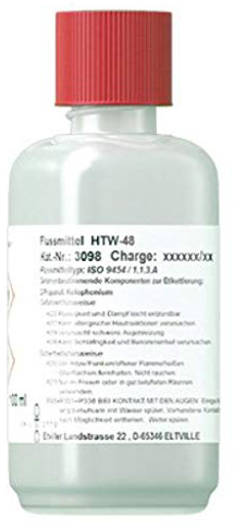 HTW-48 100 ml (No-Clean Universal-Flussmittel mit 53% - 56% Feststoff), bestens für SMD-Lötungen geeignet, speziell für Hochtemperaturanwendungen im Weichlötbereich