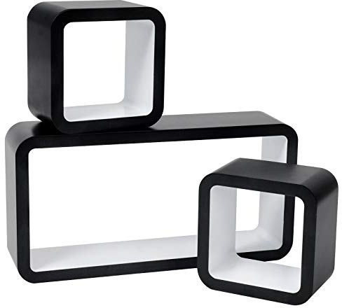 WOLTU Wandregal Cube Regal 3er Set Würfelregal Hängeregal, schwarz-weiß, Quadratisch Schwebend Design RG9248ws