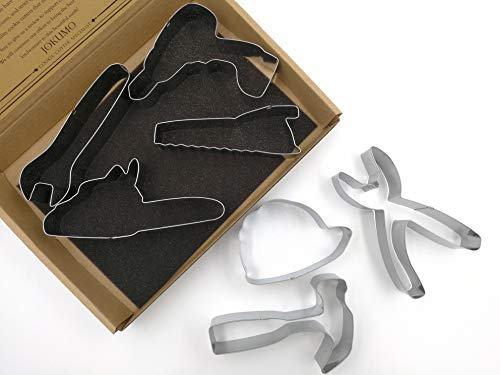 JOKUMO Ensemble de 7 emporte-pièces en acier inoxydable 430 de haute qualité - clé, marteau, scie, tronçonneuse, pince, casque de sécurité et perceuse