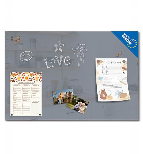 banjado Glas Magnettafel (75 x 50cm) - Magnetwand Glas - Magnetpinnwand als Memoboard - Pinnwand Magnettafel Küche, Büro, Kinderzimmer - Silber Metallic