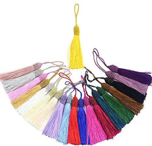 20pcs 15.5cm / 6 Zoll Quaste Seidige Quaste Machen mit 2-Zoll-Kabel Schleife und kleinen Chinesischen Knoten für Schmuckherstellung, Souvenir, Lesezeichen, DIY Handwerk Zubehör | Handgemachte Quasten Anhänger mit 5cm Kordelschlaufe,Chinesischem Knoten für Schmuck,Souvenir,Lesezeichen