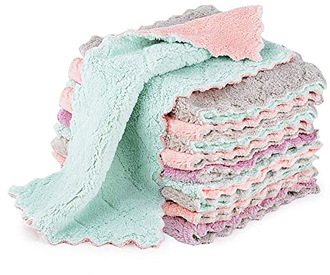 MEJOSER 10 Stück 15 x 26 cm Geschirrtücher Geschirrtücher aus Stoff, saugfähig, Küchentücher, Flanell, Reiniger, Mikrofaser, Wasseraufnahme, doppelseitig, 10 Stück