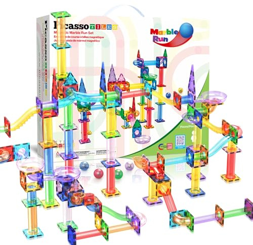 PicassoTiles 150-teiliges Marble Run Magnetfliesen-Set, STEM Kugelbahn 3+ | BPA- und bleifrei, 10 geometrische Formen, fördert Hand-Auge-Koordination, regt Kreativität an, ideales Geschenk für Kinder
