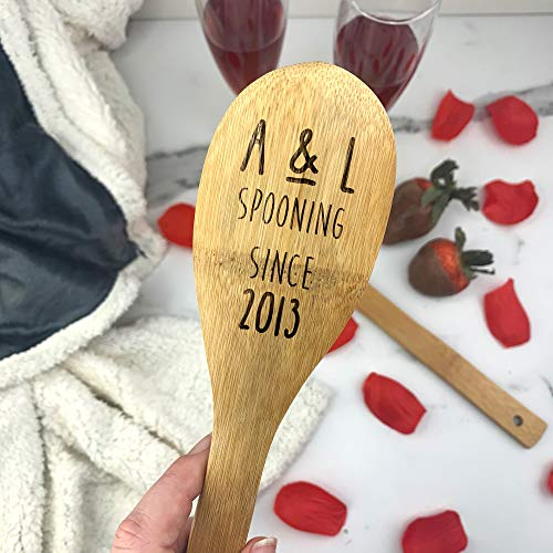 Personalised Spooning Since Wooden Spoon, Engraved Funny Mixing Spoon