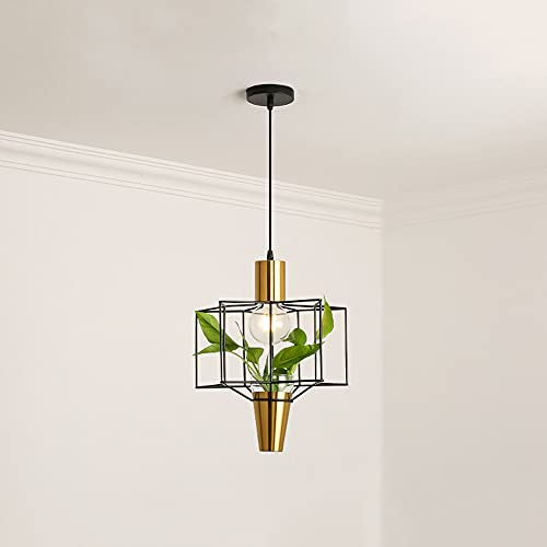 GUOGUOSM Northern Europe Single Head E27 Chandelier Pentagram Wrought Iron Lamp Stand Macaron Industrial Pendant Lights Vintage Hanging Lamp Ceiling Pendant Lamp FixtureWith Green Plant Flowerpot