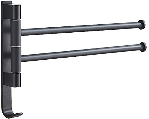 Swing Out Towel Bar, Bath Swivel Towel Holder Rack Space Savingsteel Bathroom Adjustable Hand Pull Out Wall Mount Towel Rack,-Black||2 Arm