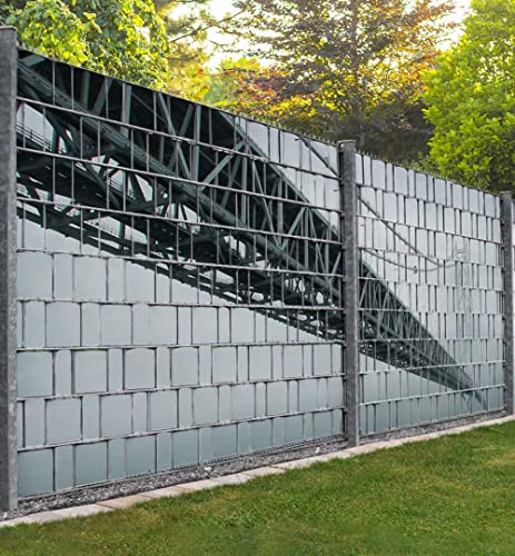 MyMaxxi Infinity Zaunsichtschutz - Metall Brücke im Nebel - Sichtschutzstreifen für Doppelstabmattenzaun - Windschutz Sonnenschutz Blickdicht - Sichtschutz Garten Teil2-250x180cm