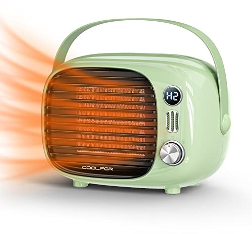 Coolfor Space Heater, Fast Heating Desk Heater with Temperature Control, 800W/500W Safe and Quiet Ceramic Heating Fan for Home Bedroom Office Desk Indoor Use(Green)