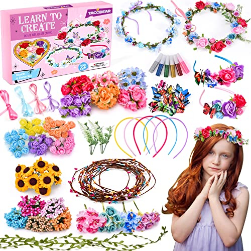 Tacobear Kit Coroncine Fiori Fai da Te Bambini Creazione Corona di Fiori Cerchietti Ghirlanda Accessori Capelli Giochi Lavoretti Creativi Regalo Compleanno per Bambina 4 5 6 7 8 9 10 Anni