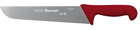Starrett Professional Butchers Knife - BKR203-10 Wide straight 10 Inch Ultra Sharp Sanitized Steel Blade - Red Handle Kitchen Chef's Knife