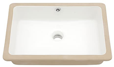 Dcolora - Lavandino da bagno sottopiano rettangolare, 40,6 x 25,4 cm, in porcellana bianca, rettangolare, con troppopieno