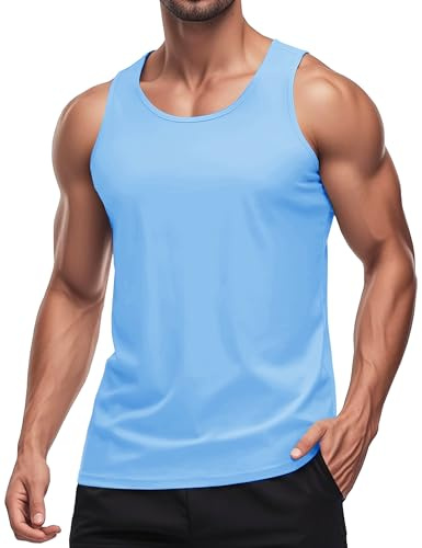 MAGCOMSEN Men's UPF 50+ Tank Top Quick Dry Summer Workout Muscle Sleeveless Shirts for Swim Beach Bodybuilding Waterfall Blue M