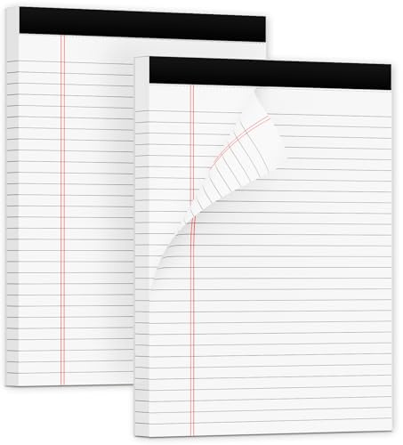 DORFAS Dicke Rechtsblöcke, 8,5 x 11 cm, breit liniert, weiß, Notizblock, 80 Blatt pro Blöcke, perforiertes Papier, Lernrücken, Schreibblöcke, 21,6 x 29,5 cm, liniertes Papier für Zuhause, Büro,