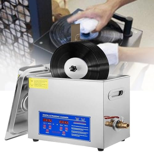 JINTAOMA Pulitore Ad Ultrasuoni Commerciale, Pulitore Ad Ultrasuoni per Dischi in Vinile da 6 Litri, Lavadischi, con Timer 0-30 Minuti E Rotazione Automatica, con Kit Stendibiancheria