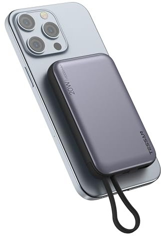 Magnetic Portable Charger, 10000mAh Power Bank with Built-in Lightning Cable, Battery Pack PD 20 W Fast Charging Compatible for iPhone 15 series, Samsung Galaxy S23 Ultra LG Google Pixel