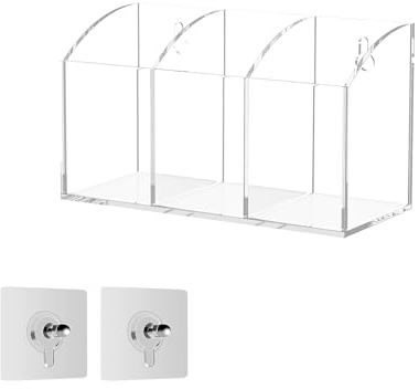 Hexsonhoma Acryl Stift Halter Box 3 Fächer, Clear Bleistift Aufbewahrungs Organizer für Schreibtisch oder Wand, Acryl Organizer Halter für Stifte, Büro Schreibtisch Zubehör, Make-up Pinsel