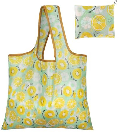 Einkaufstaschen Faltbar Wiederverwendbare Einkaufsbeutel Waschbare Faltbare Einkaufstasche Leichte Einkaufstasche mit einem Beutel Öko-Einkaufstasche Nutzung Umweltfreundlicher (Lemon and Leaves)