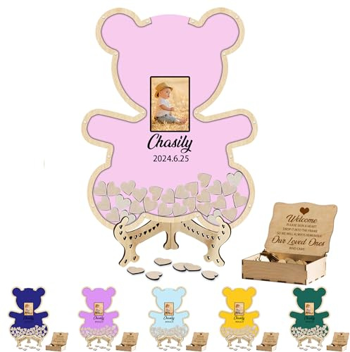 Certykllp Personalisiertes Gästebuch für Babypartys, Alternativen mit Foto, personalisierbar, 1. Geburtstag, Party, Bär, Gästebuch, Geschlecht, Enthüllung, Dusche, Sonogramm, Rahmen, Andenken