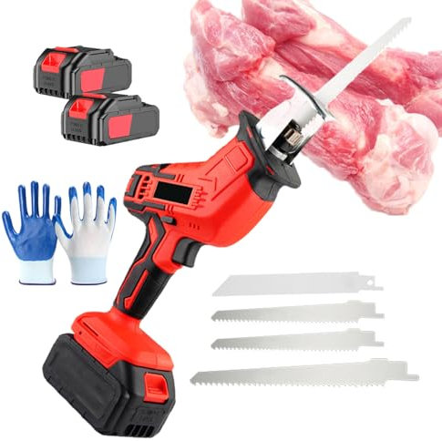 pealiritansemen Professional Handheld Bone Saw, Cordless Bone Saw Cutting Machine For Pork Bones/Wood/Metal/Plastic Cutting, Electric Hand Saw Meat Cutter Kit With 4 Saw Blades & 12 Gloves