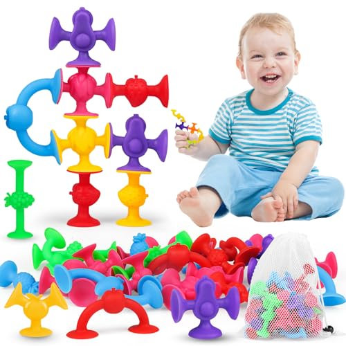 Baby Saugspielzeug, 15 Stück Silikon Saugnapf Badespielzeug für Kinder ab 3 Jahren, Sensorisches Sauger Spielzeug, Stressabbau Reisespielzeug Geschenk für Kleinkinder für 4 5 6 7 Jahre Jungen Mädchen