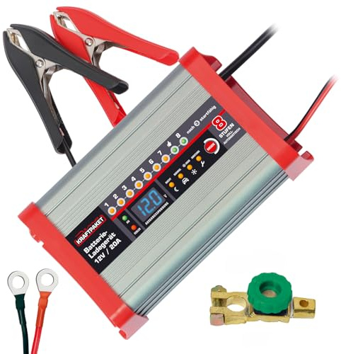 INTELLIGENTES 12V-20A KFZ-Batterieladegerät mit Erhaltungsladung und Desulfator für alle gängigen Batterietypen (EFB, Blei-Säure,Wet, MF,Gel & AGM). FÜR: Auto, Transporter, Wohnnmobil, Campervan