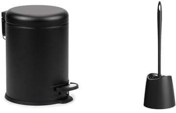 Tatay Escobilla WC Polipropileno Resistente Apertura con Pedal | Escobilla WC | Capacidad 5 L | Medidas 29x22x27 cm | Acero Inoxidable | Apertura con Pedal | Papelera Baño, Negro + Blanco