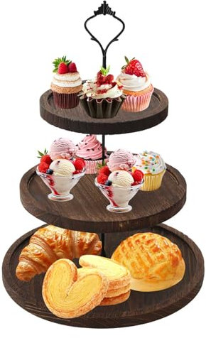diceevil Tortenständer aus Holz, 3 Tier Holz Cupcake Ständer, Kuchenständer, Rustic Tiered servieren Tablett Dessert Stand mit Handle für Hochzeit Geburtstag Babyparty