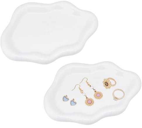 PH PandaHall 2pz Piatto per Gioielli in Ceramica Bianca Vassoio per Gioielli Piatto per Bigiotteria Piatto in Ceramica A Forma di Nuvola Irregolare Piatto Decorativo per Orologi Chiavi Anelli