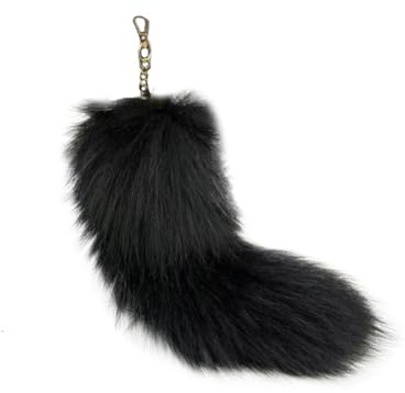 GreatRise Kunstfell Fuchsschwanz Anhänger Flauschiger Foxtail Anhänger Extra Groß Schwanz Schlüsselanhänger Tasche Zubehör Auto Schlüsselkette für Handtasche Rucksack Schwarz