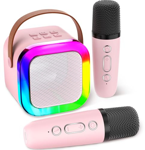 Aplsinvivi Karaoke Machine for Kids Adults, Altavoz de Karaoke portátil para niños con micrófono inalámbrico, Regalos para niñas de 4, 5, 6, 7, 8, 9, 10, 12 + Fiesta de cumpleaños de año, Pink