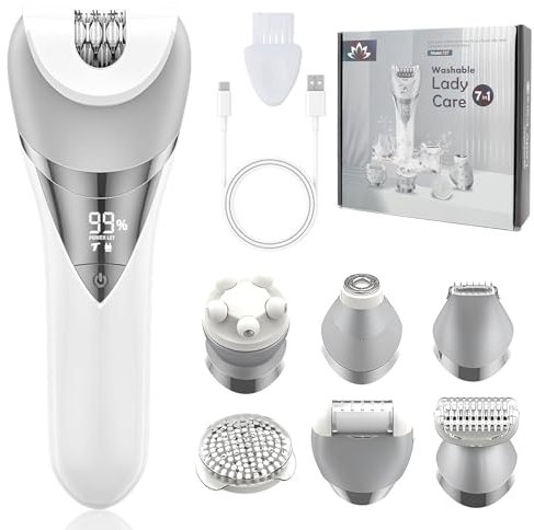 Epilierer Damen, 7 in 1 Gesichtsepilierer Körperrasierer Frauen Rasierer Damen Haarentfernung Elektrischer für Gesicht, Beine, Augenbraue, Nasenhaare, Bikini und Achseln