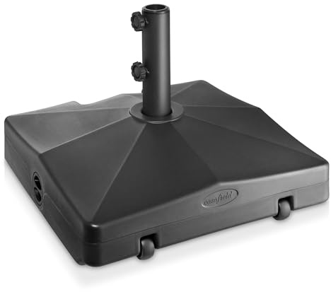 Casafield Befüllbarer mobiler Schirmständer, robuster Sonnenschirmständer mit 2 Rädern und Griff für Outdoor, Terrasse, Rasen, Deck, Pool, 29 kg Kapazität, Schwarz