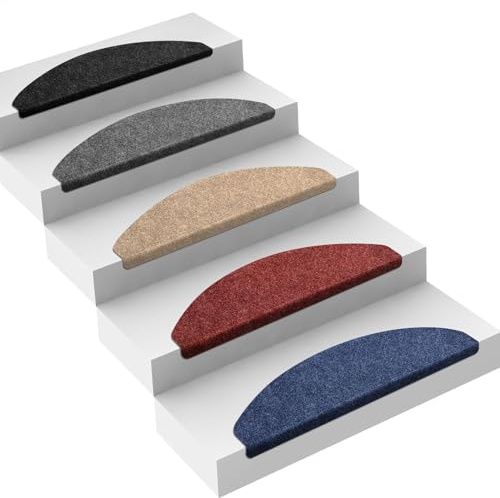 KARAT Tapis d'escalier en Fibres Textiles Leipzig pour l'intérieur - 1 pièce Protection d'escalier autocollante, Tapis pour marches d'escalier (Beige, 15 pièces - Semi-Circulaire)