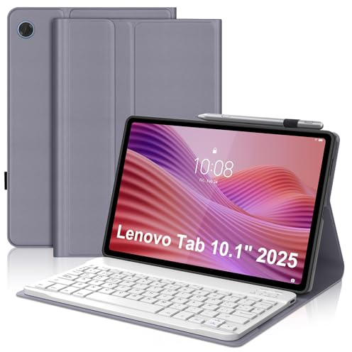 FOGARI Funda Teclado para Lenovo Tab 10.1 2025 | Español Ñ Teclado Bluetooth Extraíble Magnético para Tablet Lenovo 10.1 2025 TB-311FU, Púrpura
