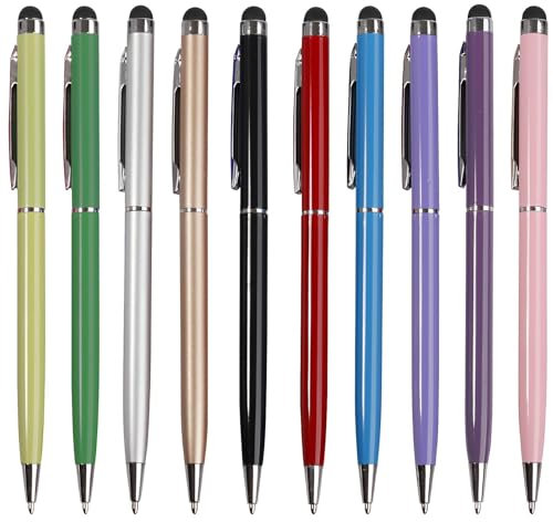 10 Pezzi Penne Touch per Tablet, 2 in 1 Stylus Pen Stilo Penna Touch Screen con Inchiostro Nero Penna Capacitiva di Alta Precisione e Sensibilità per Tutti Tablet Telefoni Cellulari Pad