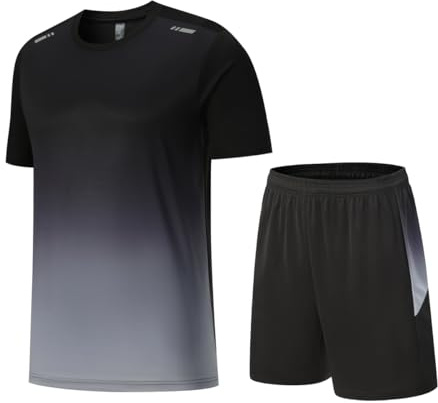 Beuwltpa Chándal para hombre de 2 piezas, traje de verano de secado rápido, camiseta funcional transpirable, traje deportivo de color, camiseta deportiva y pantalones cortos, cómodo para correr