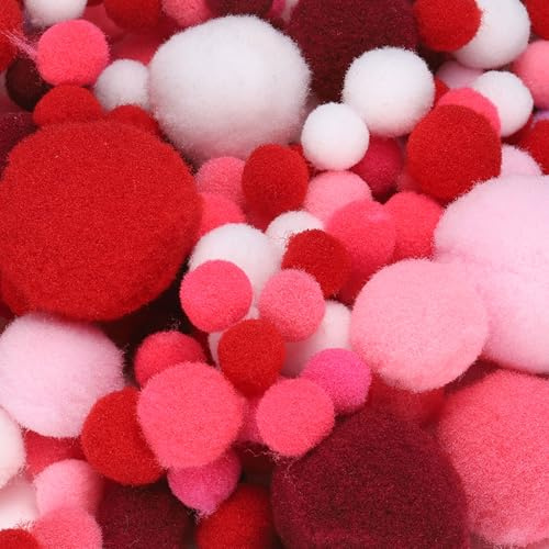 PATIKIL Fuzzy Pom Poms Balls, 120 Pcs Assorted Sizes Mini Pompoms for Crafts Jewelry Making Accessories Clothing for Arts DIY Craft Making Decorations Pet, Rose-Red Series