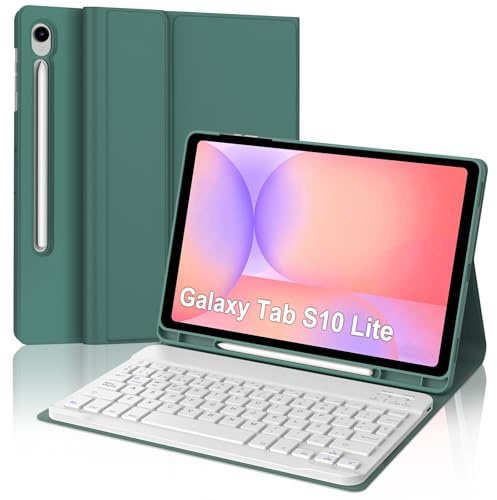 SENGBIRCH Teclado para Samsung Galaxy Tab S10 Lite/S10 FE/S9 FE 10.9 Pulgadas, Funda con Español Ñ Teclado para Galaxy Tab S10 Lite/S9/S10 FE 2025, Magneticamente Desmontable Keyboard, Verde